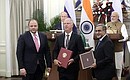 Vladimir Putin and Narendra Modi attended a ceremony held to exchange documents signed during the Russian President’s official visit to India. Photo: Mikhail Metzel, TASS