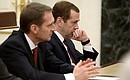 Meeting with permanent members of the Security Council. Speaker of the State Duma Sergei Naryshkin (left) and Prime Minister Dmitry Medvedev.