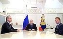 Vladimir Putin launched gas supply to the Crimean Peninsula via the Krasnodar Territory-Crimea main gas pipeline, during a videoconference. Other participants in the videoconference included Head of Crimea Sergei Aksyonov (left) and Acting Governor of Sevastopol Dmitry Ovsyannikov.