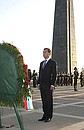 Laying a wreath at the memorial to the victims of the 1915 Armenian genocide in the Ottoman Empire.