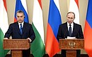 News conference following Russian-Hungarian talks. With Hungarian Prime Minister Viktor Orban.