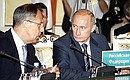 Meeting of the Council of the heads of member countries of the Shanghai Cooperation Organisation in enlarge format. To the left of the President, Russian Foreign Minister Sergei Lavrov.