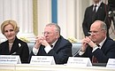 Deputy Speaker of the State Duma Irina Yarovaya, leader of the Liberal Democratic Party's State Duma faction Vladimir Zhirinovsky and leader of the Communist Party State Duma faction Gennady Zyuganov at the meeting with the leaders of the Federation Council and the State Duma.