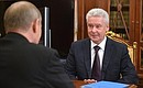 During meeting a with Moscow Mayor Sergei Sobyanin.