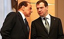 During the signing of Russian-Italian documents. With Italian Prime Minister Silvio Berlusconi.
