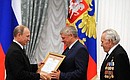Representatives of Staraya Russa receiving the certificate conferring the City of Military Glory title.