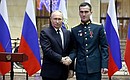 At the ceremony for presenting Gold Star medals of the Hero of Russia to participants in the special military operation who distinguished themselves in combat operations. With Lieutenant Temirlan Abutalimov.
