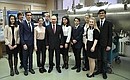 With students during a visit to the Budker Institute of Nuclear Physics of the Russian Academy of Scientists’ Siberian Branch.