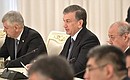 President of Uzbekistan Shavkat Mirziyoyev at Russian-Uzbekistani talks in an expanded format.