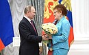 Presentation of state decorations. Presenting Russian Federation state awards. Order for Services to the Fatherland, First Degree, was presented to Lyudmila Verbitskaya, the President of the Russian Academy of Education.