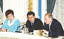 A meeting with deputies of the Unity parliamentary party. President Putin with State Duma First Deputy Speaker Lyubov Sliska and leader of the Unity party Sergei Shoigu.