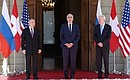 С Президентом Соединённых Штатов Америки Джозефом Байденом (справа) и Президентом Швейцарской Конфедерации Ги Пармеленом. Фото ТАСС