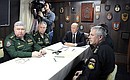 On board the large anti-submarine ship Vice Admiral Kulakov. During videoconference with headquarters of the Joint Command of forces in Russia’s North-East.