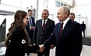 Before inspecting the Vostochny Cosmodrome, Vladimir Putin had a conversation with Mariya Andreyeva, a schoolgirl who is engaged in developing space satellites together with Classical Lyceum No 1 in Rostov-on-Don. Photo: Artem Geodakyan, TASS