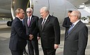 Arrival in New York. With Russian UN ambassador Vitaly Churkin (left) and Russian ambassador in the United States Sergey Kislyak.
