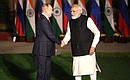 С Премьер-министром Индии Нарендрой Моди перед началом российско-индийских переговоров. Фото РИА «Новости»
