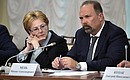 Minister of Healthcare Veronika Skvortsova and Minister of Construction and Housing and Utilities Mikhail Men at a meeting of the Council for the Local Self-Government Development.
