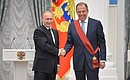 Министр иностранных дел Сергей Лавров награждён орденом «За заслуги перед Отечеством» I степени.