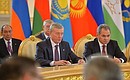 Secretary General of the Collective Security Treaty Organisation (CSTO) Nikolai Bordyuzha (left) and Russian Defence Minister Sergei Shoigu at the CSTO Collective Security Council meeting in expanded format.