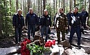 Chief of Staff of the Presidential Executive Office Sergei Ivanov on Bolshoi Tyuters Island in the Gulf of Finland. Laying flowers at the site where search groups found fragments of a Pe-2 light bomber downed by the Nazis in 1943 and remains of its crew.