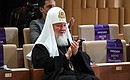 Patriarch Kirill of Moscow and All Russia at the celebration of the 873rd anniversary of Moscow held at Zaryadye concert hall.