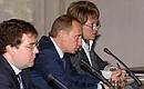 President Putin during a meeting on the social and economic development of the Northwestern Federal District with Dmitry Medvedev, first deputy head of the Presidential Executive Office, and Valentina Matvienko, presidential envoy to the district.