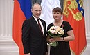 Presenting Russian Federation state decorations. President of the Russian Cross-Country Ski Association Yelena Valbe is awarded the Order for Services to the Fatherland, I degree.