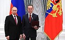 Presentation of state decorations. Sergei Ryazansky is awarded the title of Hero of Russia and honorary title of Pilot-Cosmonaut of Russia.