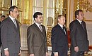 At a presentation ceremony of letters of credentials. On the left, Foreign Minister Sergei Lavrov and Ambassador of the Republic of Iraq Abdelkarim Khasim Mustafa. On the right, Presidential Aide Sergey Prikhodko.
