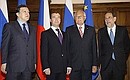 With President of the European Commission Jose Manuel Barroso, President of the European Union Council Vaclav Klaus, and Secretary-General of the European Union Council Javier Solana. 
