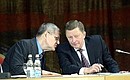 Chief of Staff of the Presidential Executive Office Sergei Ivanov and Prosecutor General Yury Chaika at a meeting on improving state control in Russia.