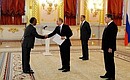 Presentation by foreign ambassadors of their letters of credence. Ambassador of Somalia Abdullahi Mohamud Warsame presents his letter of credence to the President.
