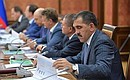 At a meeting on Ingushetia’s socioeconomic development. On the right: Head of Ingushetia Yunus-Bek Yevkurov.