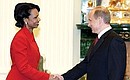 At the meeting with U.S. Secretary of State Condoleezza Rice.
