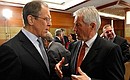 Before the conference organised by the Russian Council for International Affairs. Russia's Foreign Minister Sergei Lavrov and Secretary General of the Council of Europe Thorbjorn Jagland.
