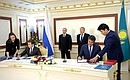 At the signing of the Agreement between the Government of the Russian Federation and the Government of the Republic of Kazakhstan on the Use of the High-frequency Spectrum on the Territory of the Baikonur Space Launch Centre.