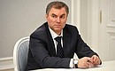 First Deputy Chief of Staff of the Presidential Executive Office Vyacheslav Volodin at a meeting on regional budgets.