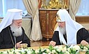Patriarch Kirill of Moscow and All Russia and Patriarch Neophyte of Bulgaria ahead of meeting with representatives representatives of autocephalous Orthodox Churches.