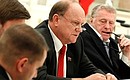 Communist Party leader Gennady Zyuganov and LDPR leader Vladimir Zhirinovsky at a meeting with State Duma party faction leaders.
