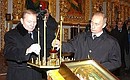 С Президентом Украины Леонидом Кучмой на молебне в Успенском соборе Киево-Печерской лавры.