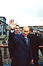 President Putin with German Chancellor Gerhard Schroeder on the Am Terrasenufer pier.