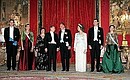 At a reception with Infanta Cristina and her spouse Inaki Urbangarin (left), King of Spain Juan Carlos I, Queen Sofia, Prince of Asturias Felipe and Princess of Asturias Letizia.