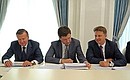 Meeting on the prospects for gas engine fuel. Left to right: Special Presidential Representative for Cooperation with the Gas Exporting Countries Forum Viktor Zubkov, Energy Minister Alexander Novak and Transport Minister Maxim Sokolov.