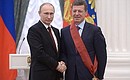 Presenting Russian Federation state decorations. Deputy Prime Minister Dmitry Kozak is awarded the Order for Services to the Fatherland, I degree.