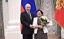 Presentation of state decorations. Maria Shcherbakova, reindeer herder at Ozernoye agricultural production enterprise, Chukotka Autonomous Area, is awarded the Order of Friendship.
