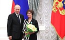 Ceremony for presenting state decorations. The Order of Friendship was awarded to Nina Uraskina, nurse at the Purkayevo Neuropsychiatric Foster Home in the Republic of Mordovia.