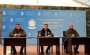 A meeting with commanders of divisions and units of the Armed Forces, Interior Ministry and the Federal Drug Control Service, who took part in the Centre-2011 military exercise. With Defence Minister Anatoly Serdyukov (left) and Chief of Staff and First Deputy Defence Minister Nikolai Makarov.