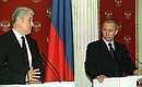 С Президентом Молдавии Владимиром Ворониным на пресс-конференции по итогам российско-молдавских переговоров.