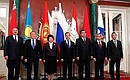 EurAsEC Interstate Council meeting participants. Left to right: President of Belarus Alexander Lukashenko, President of Kazakhstan Nursultan Nazarbayev, President of Kyrgyzstan Roza Otunbayeva, President of Russia Dmitry Medvedev, President of Tajikistan Emomali Rahmon, President of Armenia Serzh Sargsyan, EurAsEC Secretary General Tair Mansurov.