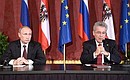News conference following Russian-Austrian talks. With President of Austria Heinz Fischer.